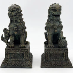 Ancient Guard Chinese Guardian Lion Fu Foo Dog Statuettes Bookends Pair -Knife Sales Store 5511 37974.1657130120