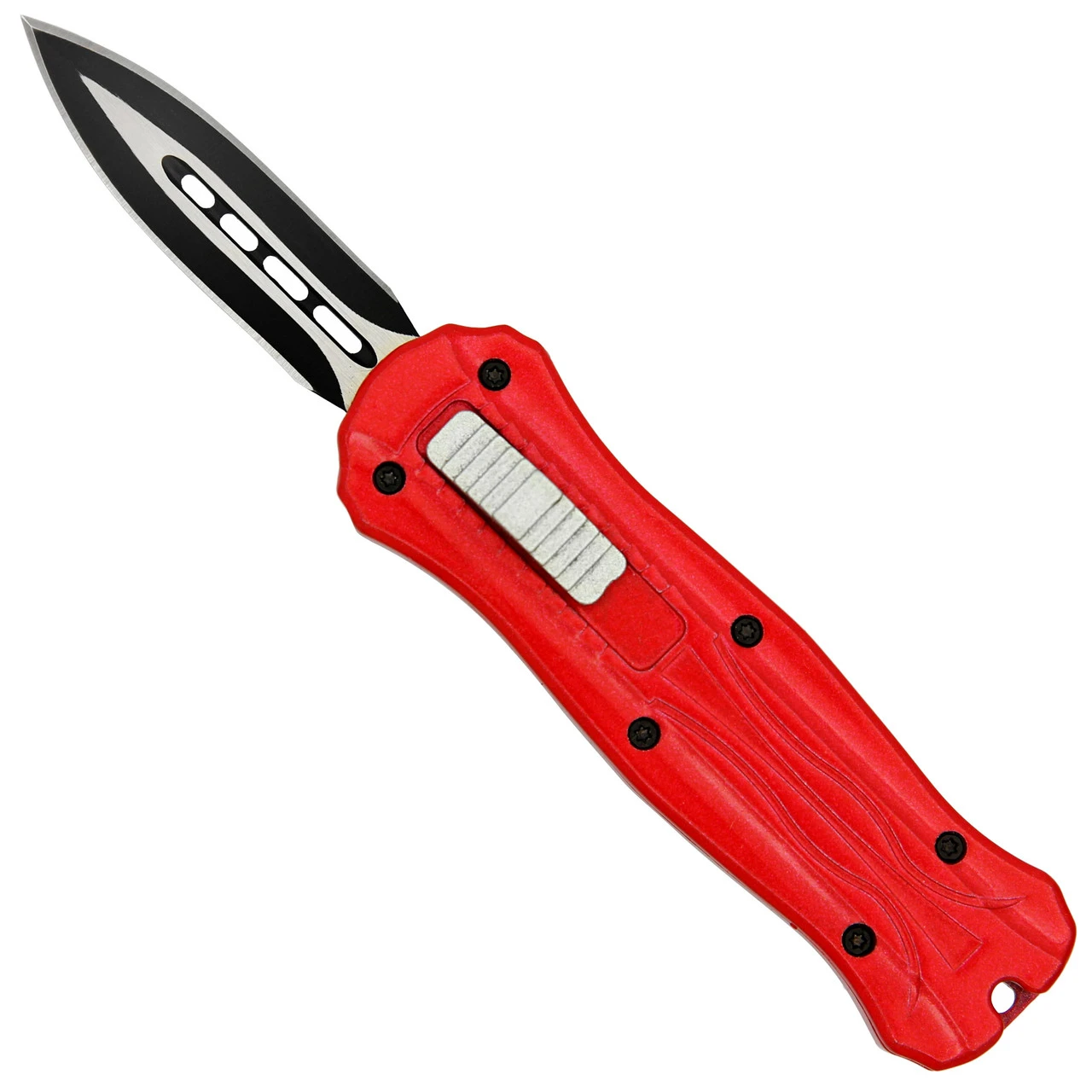 Red Fruit Automatic Mini California Legal Double Edge Out The Front OTF Knife W/ Contoured Handle & Belt Clip 3 Red Fruit Automatic Mini California Legal Double Edge Out The Front OTF Knife W/ Contoured Handle & Belt Clip