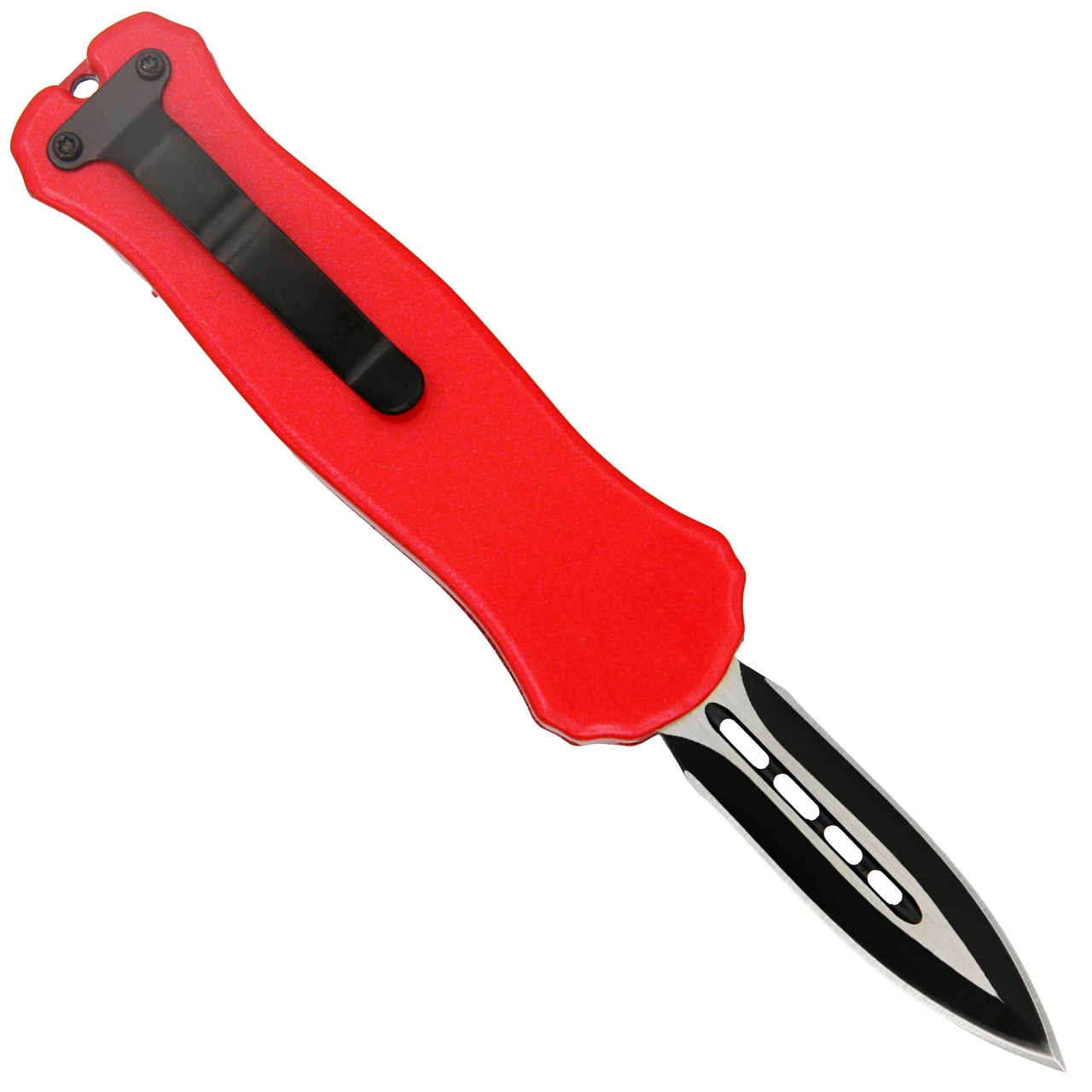 Red Fruit Automatic Mini California Legal Double Edge Out The Front OTF Knife W/ Contoured Handle & Belt Clip 4 Red Fruit Automatic Mini California Legal Double Edge Out The Front OTF Knife W/ Contoured Handle & Belt Clip - Image 2