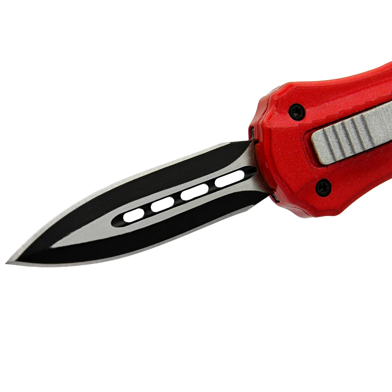 Red Fruit Automatic Mini California Legal Double Edge Out The Front OTF Knife W/ Contoured Handle & Belt Clip 6 Red Fruit Automatic Mini California Legal Double Edge Out The Front OTF Knife W/ Contoured Handle & Belt Clip - Image 4