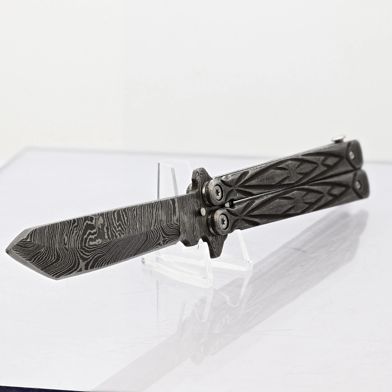 Butterfly Sudden Fatality Tribal Balisong Fanning Knife | Tanto Damascus Steel Blade 4 Butterfly Sudden Fatality Tribal Balisong Fanning Knife | Tanto Damascus Steel Blade - Image 2