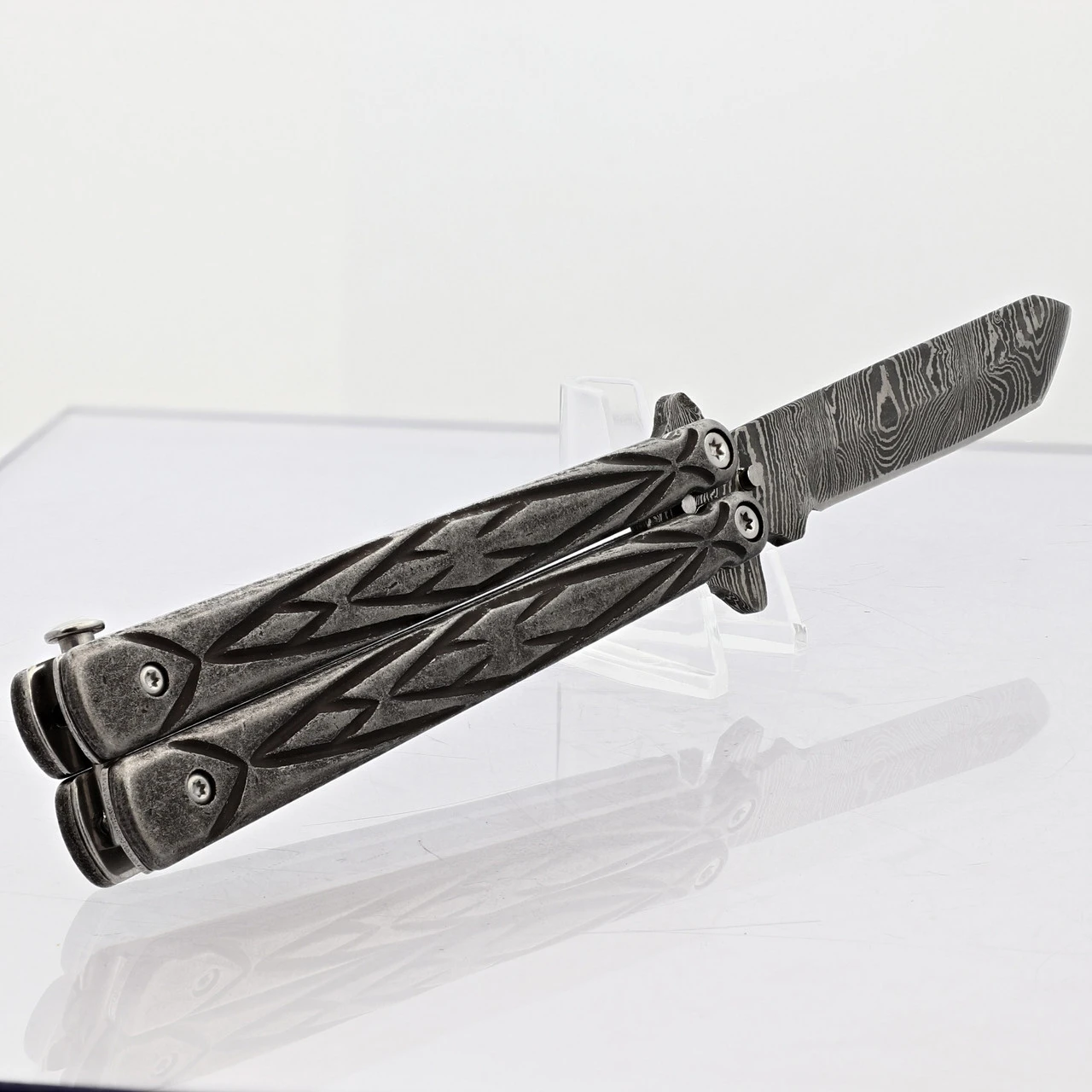 Butterfly Sudden Fatality Tribal Balisong Fanning Knife | Tanto Damascus Steel Blade 5 Butterfly Sudden Fatality Tribal Balisong Fanning Knife | Tanto Damascus Steel Blade - Image 3