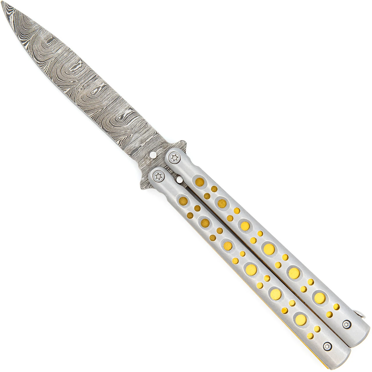 Gold Panning Clip Point Balisong Butterfly Knife Flipper | Damascus Steel Blade | Drop Point 3 Gold Panning Clip Point Balisong Butterfly Knife Flipper | Damascus Steel Blade | Drop Point