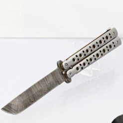 Gold Panning Clip Point Balisong Butterfly Knife Flipper | Damascus Steel Blade | Tanto Point -Knife Sales Store BF2489 D2 04 01976.1691079983