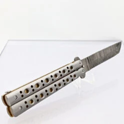 Gold Panning Clip Point Balisong Butterfly Knife Flipper | Damascus Steel Blade | Tanto Point -Knife Sales Store BF2489 D2 05 65773.1691079983