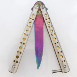 Copy Of Gold Panning Clip Point Balisong Butterfly Knife Flipper | Titanium Damascus Steel Blade | Drop Point -Knife Sales Store BF2489 D3 02 74998.1691080191