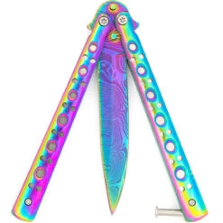 Mutation Warning Balisong Flipper Butterfly Knife | Titanium Damascus | Drop Point Blade -Knife Sales Store BF2492 D3 34357.1691160822