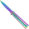 Mutation Warning Balisong Flipper Butterfly Knife | Titanium Damascus | Drop Point Blade