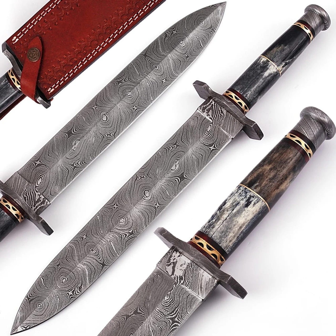 Legion Of The Damned Damascus Steel Dagger With Leather Sheath 3 Legion Of The Damned Damascus Steel Dagger With Leather Sheath