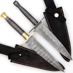 Full Damascus Steel Commando Knife | Pattern Welded Steel Full Tang Replica JSOC Dagger With Leather Sheath