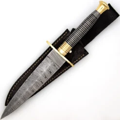 Full Damascus Steel Commando Knife | Pattern Welded Steel Full Tang Replica JSOC Dagger With Leather Sheath -Knife Sales Store DHK3049BR 24173.1681328303
