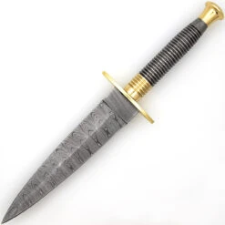 Full Damascus Steel Commando Knife | Pattern Welded Steel Full Tang Replica JSOC Dagger With Leather Sheath -Knife Sales Store DHK3049BR 09060.1681328303