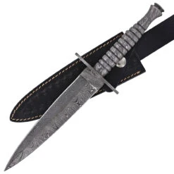 Full Damascus Steel Commando Knife | Pattern Welded Steel Full Tang Replica JSOC Dagger With Leather Sheath -Knife Sales Store DHK3049 56988.1681328302