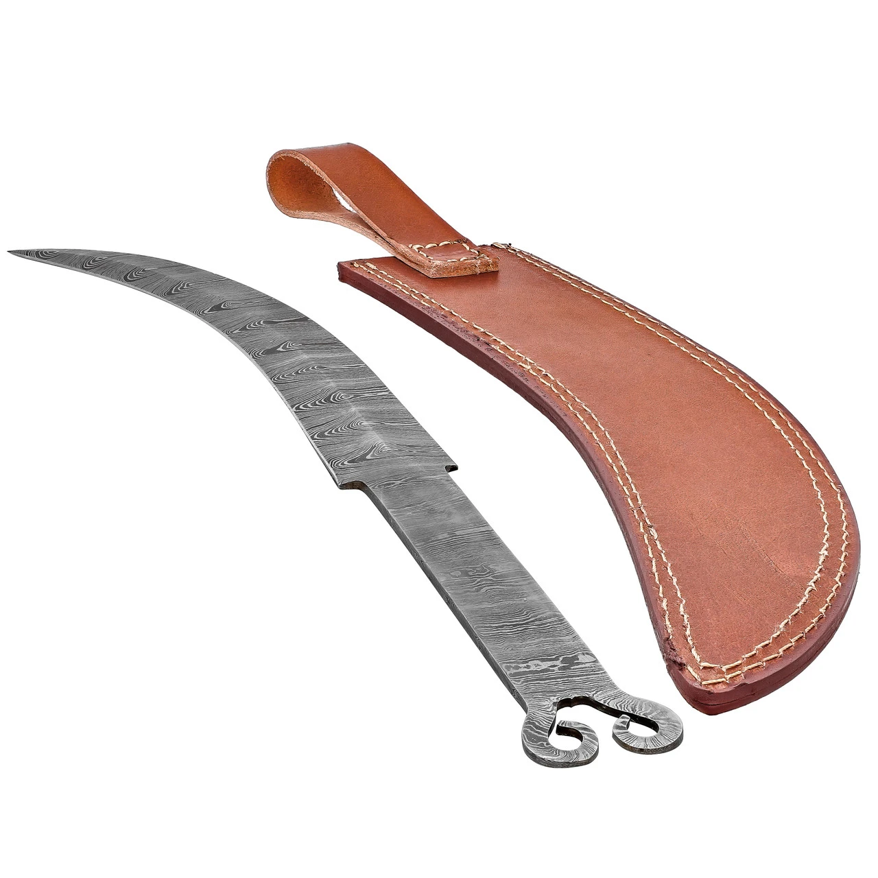 Trailing Spiral Full Tang Damascus Steel Build Your Own DIY Trailing Point Spiral Pommel Knife Blank W/ Genuine Leather Sheath 4 Trailing Spiral Full Tang Damascus Steel Build Your Own DIY Trailing Point Spiral Pommel Knife Blank W/ Genuine Leather Sheath - Image 2