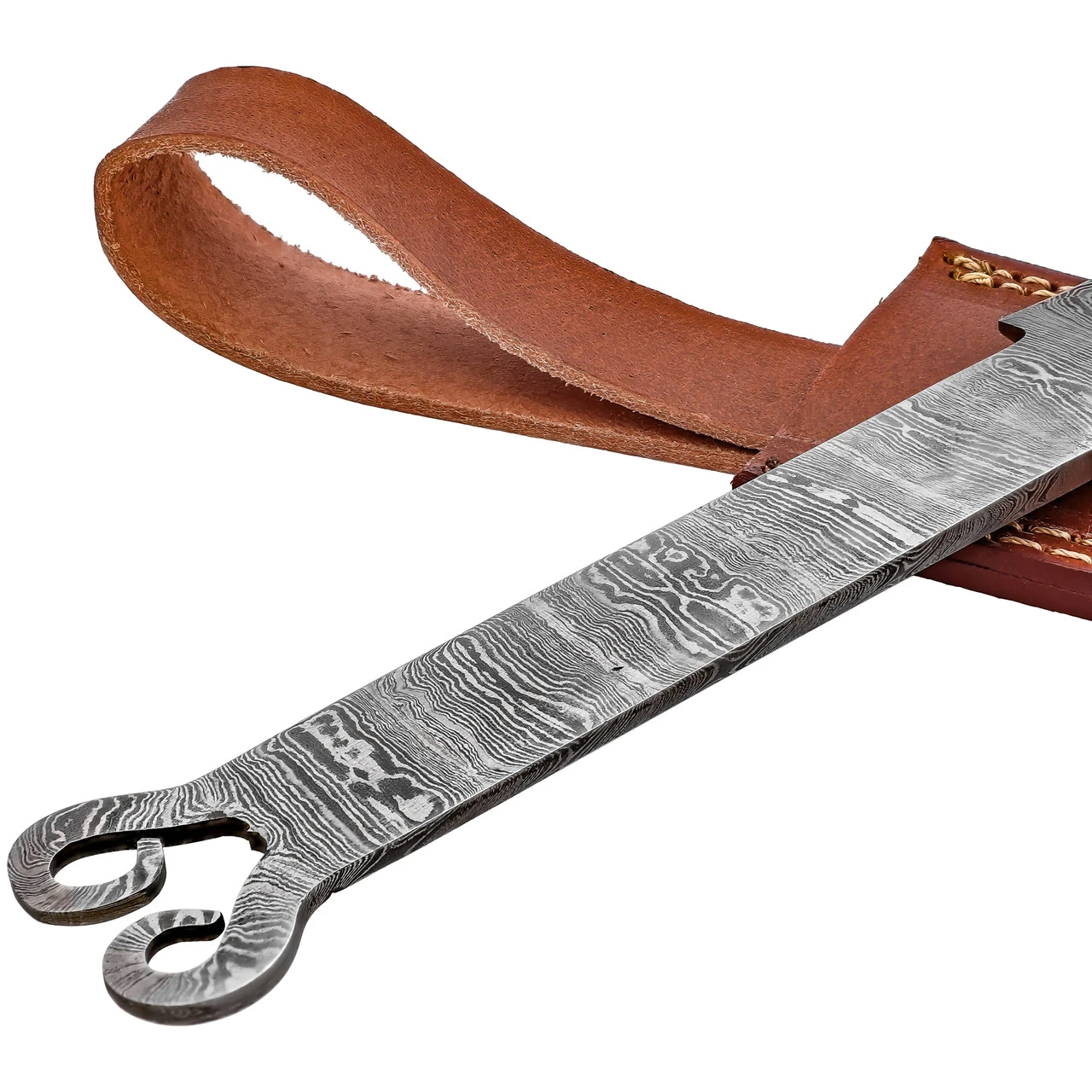 Trailing Spiral Full Tang Damascus Steel Build Your Own DIY Trailing Point Spiral Pommel Knife Blank W/ Genuine Leather Sheath 7 Trailing Spiral Full Tang Damascus Steel Build Your Own DIY Trailing Point Spiral Pommel Knife Blank W/ Genuine Leather Sheath - Image 5