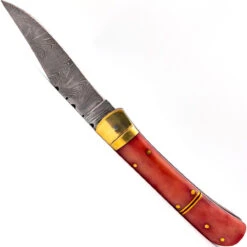 Bone Divination Damascus Clip Point Automatic Switchblade Lever Lock Knife -Knife Sales Store DLV2800 68616.1649257331