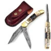 Double Blade Guild Stag Damascus Steel Pocket Knife | Buffalo Horn Insert | -Knife Sales Store DM88BF 72263.1642793819