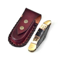 Double Blade Guild Stag Damascus Steel Pocket Knife | Buffalo Horn Insert | -Knife Sales Store DM88BF 64850.1642793814