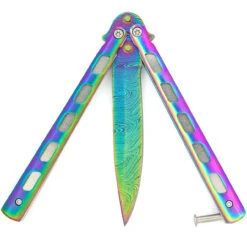 Rainbow Warrior Sunrise Butterfly Knife | Titanium Damascus | Drop Point | Holster Included -Knife Sales Store GBS35 D3 19022.1691161716