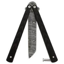 Black Butterfly Balisong Knife With Hard ABS Sheath | Tanto Point Blade | Damascus Steel -Knife Sales Store GBS47 D2 02 42250.1691421665