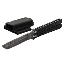 Black Butterfly Balisong Knife With Hard ABS Sheath | Tanto Point Blade | Damascus Steel -Knife Sales Store GBS47 D2 04 44527.1691421665