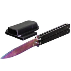 Black Butterfly Balisong Knife With Hard ABS Sheath | Drop Point Blade | Titanium Damascus Steel -Knife Sales Store GBS47 D3 04 58512.1691423175