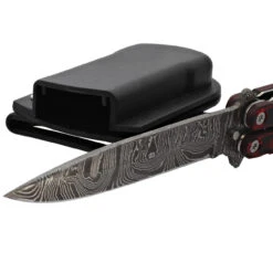 Micarta Simple Butterfly Red & Black Knife W/ ABS Belt Holster | Damascus Steel Blade | Drop Point -Knife Sales Store GBS49 D1 04 82400.1691424367