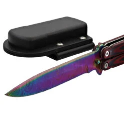 Micarta Simple Butterfly Red & Black Knife W/ ABS Belt Holster | Titanium Damascus Steel Blade | Drop Point -Knife Sales Store GBS49 D3 04 51227.1691425582