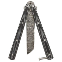 Micarta Simple Butterfly Black Knife | Damascus Steel Blade | Tanto Point -Knife Sales Store GBS50 D2 02 01144.1691433973