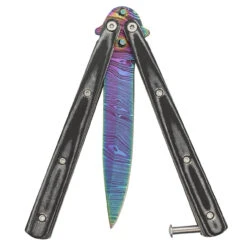 Micarta Simple Butterfly Black Knife | Titanium Damascus Steel Blade | Drop Point -Knife Sales Store GBS50 D3 04 26294.1691434198