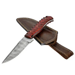 Twirling Crimson Hand Forged Full Tang Damascus Steel Small Medium Game Hunting Knife W/ Genuine Leather Sheath & Textured Dyed Wood Scales 10 Twirling Crimson Hand Forged Full Tang Damascus Steel Small Medium Game Hunting Knife W/ Genuine Leather Sheath & Textured Dyed Wood Scales -Knife Sales Store HKD3166 03 25613.1693333513