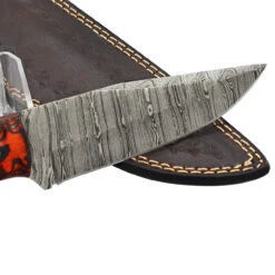Jagged Rose Full Tang Clip Point Hand Forged Damascus Steel Small Medium Game Hunting Knife W/ Genuine Leather Sheath & Dyed Birch Wood Scales -Knife Sales Store HKD3167 02 95057.1693326306