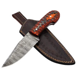 Jagged Rose Full Tang Clip Point Hand Forged Damascus Steel Small Medium Game Hunting Knife W/ Genuine Leather Sheath & Dyed Birch Wood Scales -Knife Sales Store HKD3167 04 78227.1693326306
