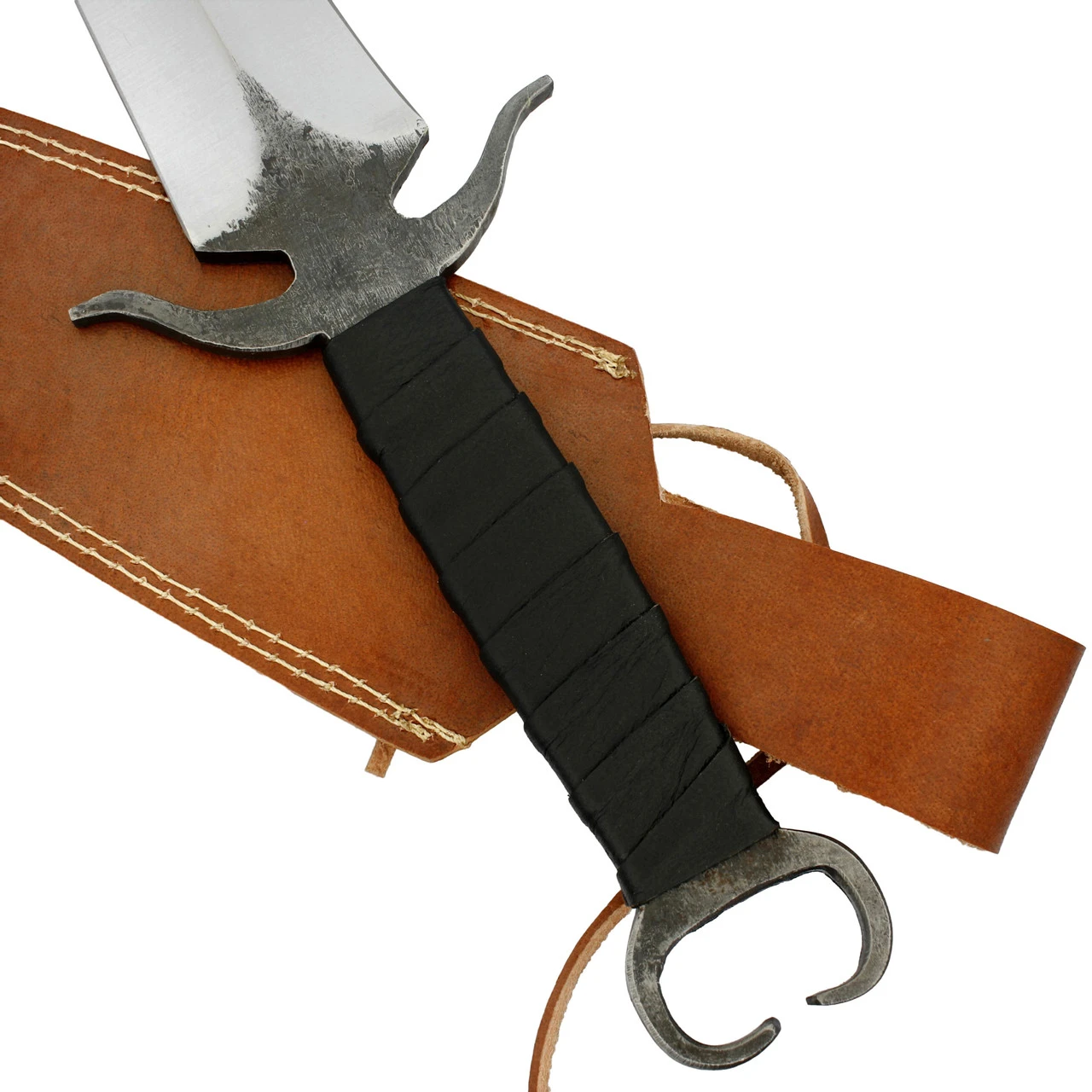 Depth Of Isolation Full Tang High Carbon Steel Dual Tone Dagger W/ Black Leather Wrapped Handle & Genuine Leather Sheath 5 Depth Of Isolation Full Tang High Carbon Steel Dual Tone Dagger W/ Black Leather Wrapped Handle & Genuine Leather Sheath - Image 3