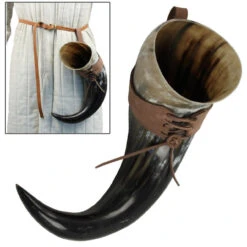 XL Drinking Horn With Brown Leather Belt Frog -Knife Sales Store IN4200LHBR 68223.1564501895
