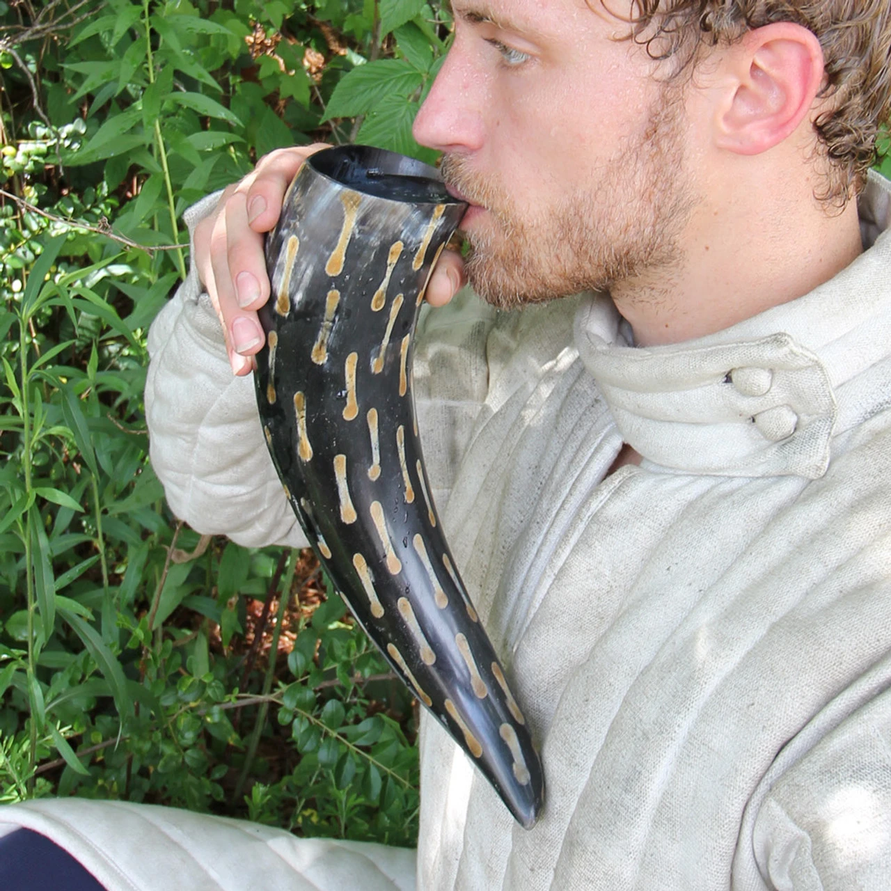 Fire Burned Medieval Drinking Horn With Metal Stand 4 Fire Burned Medieval Drinking Horn With Metal Stand - Image 2