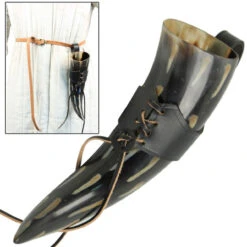 Fire Burned Medieval Drinking Horn With Black Leather Holder -Knife Sales Store IN4212LHBK 91920.1564501891