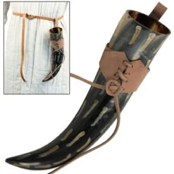 Fire Burned Medieval Drinking Horn With Brown Leather Holder -Knife Sales Store IN4212LHBR 82947.1564501892