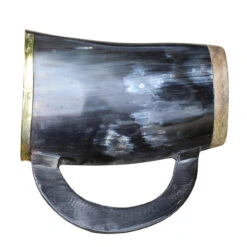 The Hooded Raven ™ Functional Pure Brass Rimmed Drinking Horn Mug Tankard Pouch Included -Knife Sales Store IN60834 32329.1599143542