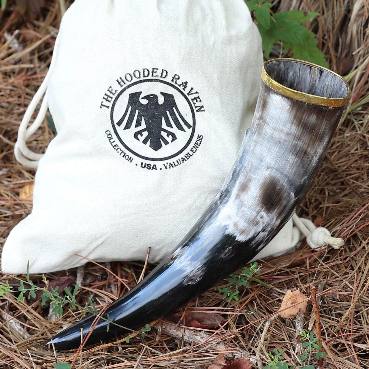 The Hooded Raven ™ Pure Brass Rim Drinking Horn Vessel Canvas Bag Included 4 The Hooded Raven ™ Pure Brass Rim Drinking Horn Vessel Canvas Bag Included - Image 2