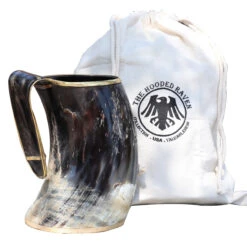 The Hooded Raven™ XXL Viking Royal Brass Rimmed Natural Buffalo Drinking Horn Tankard Mug -Knife Sales Store IN60849 71189.1618253246
