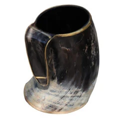 The Hooded Raven™ XXL Viking Royal Brass Rimmed Natural Buffalo Drinking Horn Tankard Mug -Knife Sales Store IN60849 15367.1618253246