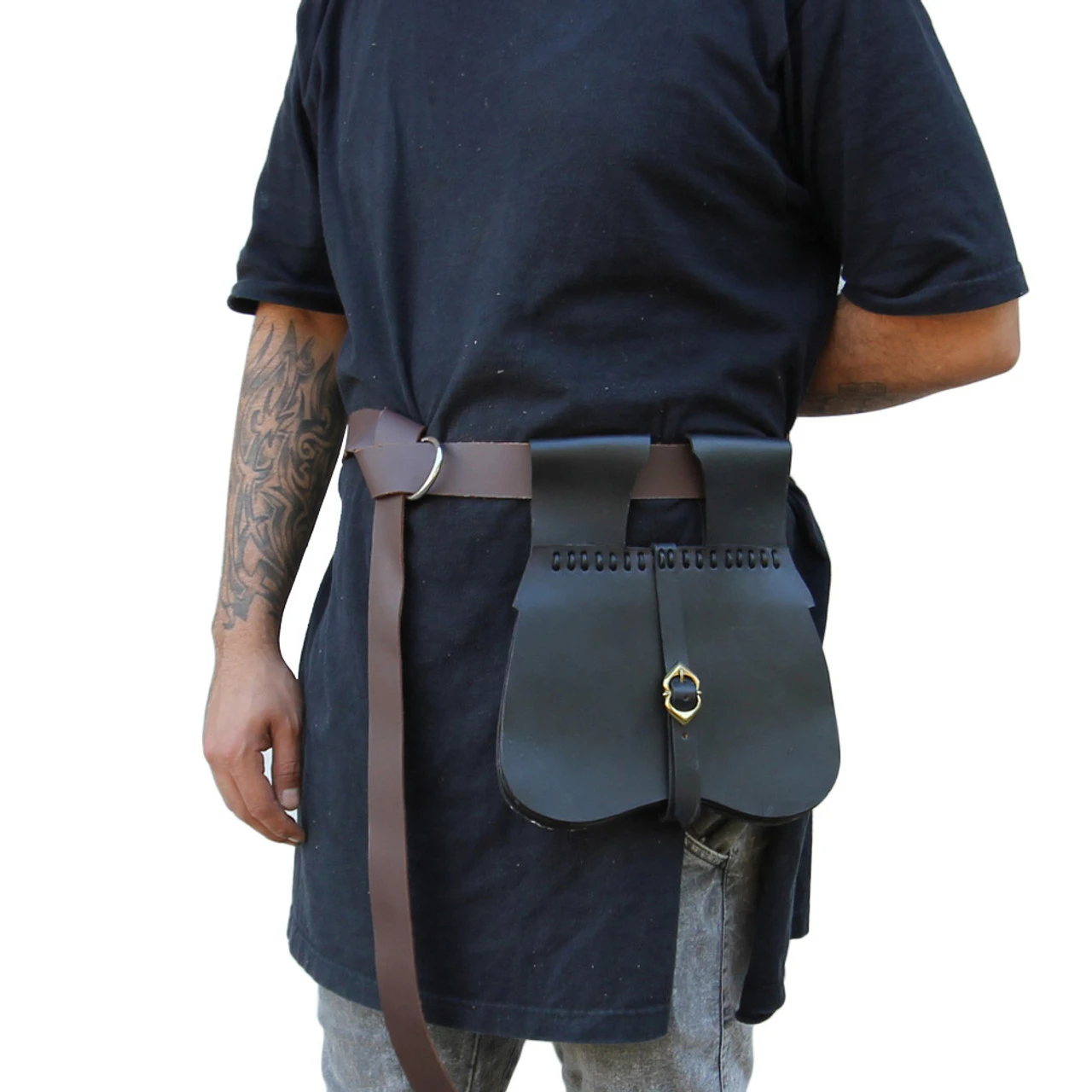 Medieval Renaissance Simple Black Leather Soldier Pouch 4 Medieval Renaissance Simple Black Leather Soldier Pouch - Image 2