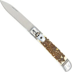 Automatic Focus On Realism Lever Lock Faux Staghorn Handle Knife