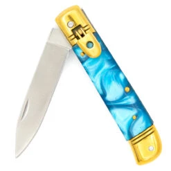 Elusive Horizon Switchblade Lever Lock Automatic Knife | Pearl Blue Handle & Gold Hardware -Knife Sales Store LV2468 65803.1661804080