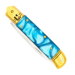 Elusive Horizon Switchblade Lever Lock Automatic Knife | Pearl Blue Handle & Gold Hardware -Knife Sales Store LV2468 15047.1661804080