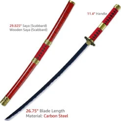Zoro's Sandai Kitetsu Replica Sword | Patterned Hamon Blade Katana Carbon Steel -Knife Sales Store SS2439 33615.1645648169