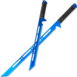 Blue Moon Full Tang Ninja Dual Wield Swords | Neon Blue Cyberpunk Sharpened Tanto Straitblade Shinobi Lighteningcut Ninjato Set -Knife Sales Store SS2727BL 50399.1674149097