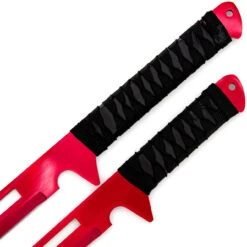 Blood Moon Full Tang Ninja Dual Wield Swords | Sharpened Tanto Straitblade Neon Red Cyberpunk Shinobi Lighteningcut Ninjato Set -Knife Sales Store SS2727RD 11931.1674146201