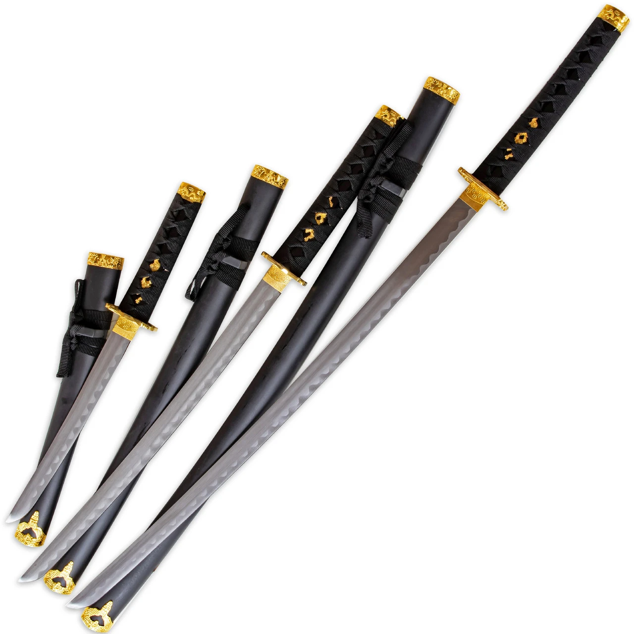 Decorated Dragon Historical Replicas | Japanese Short Sword Tachi Wakizashi Aikuchi Tantō Katana Set Of 3 Swords W/ Stand 4 Decorated Dragon Historical Replicas | Japanese Short Sword Tachi Wakizashi Aikuchi Tantō Katana Set Of 3 Swords W/ Stand - Image 2